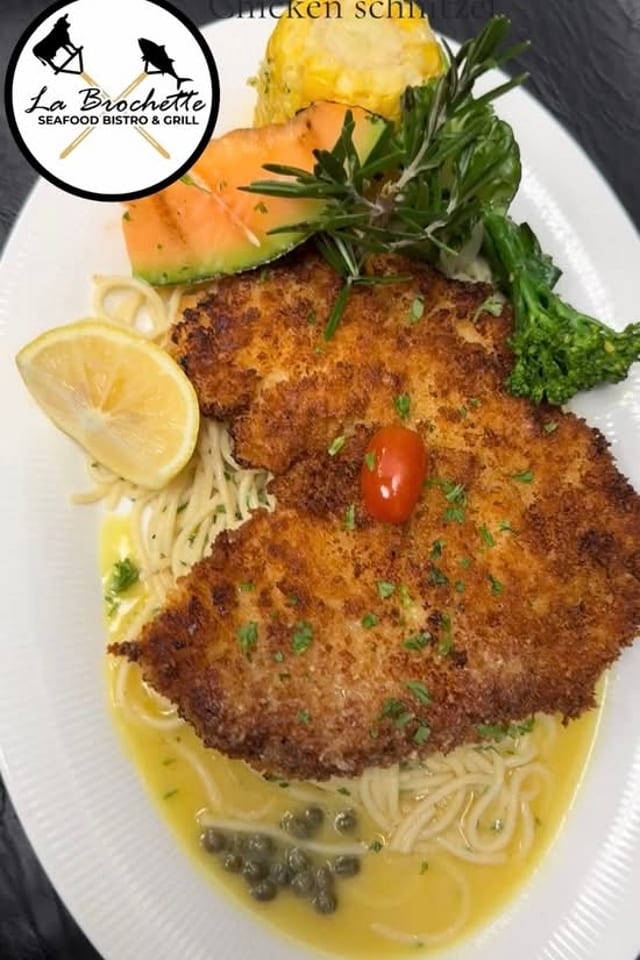 Kid Chicken Schnitzel with pasta.