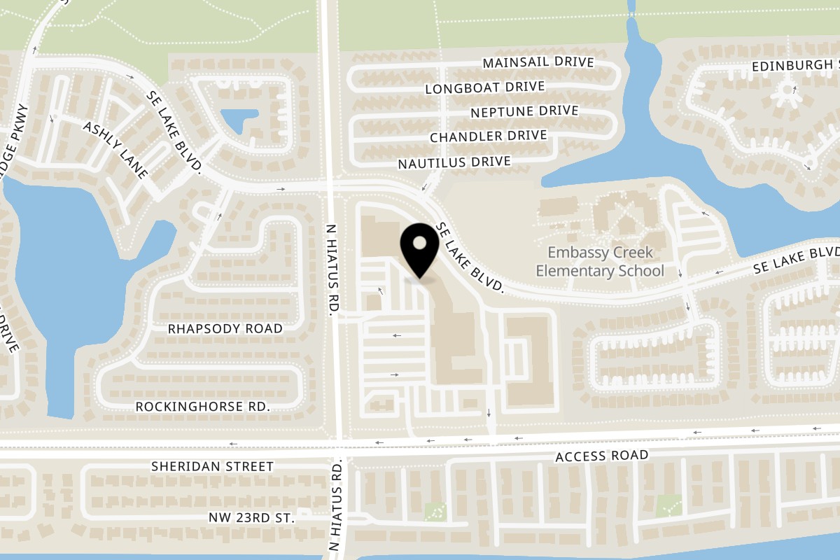 Map showing the location of La Brochette Bistro on 2635 N Hiatus Rd in Cooper City